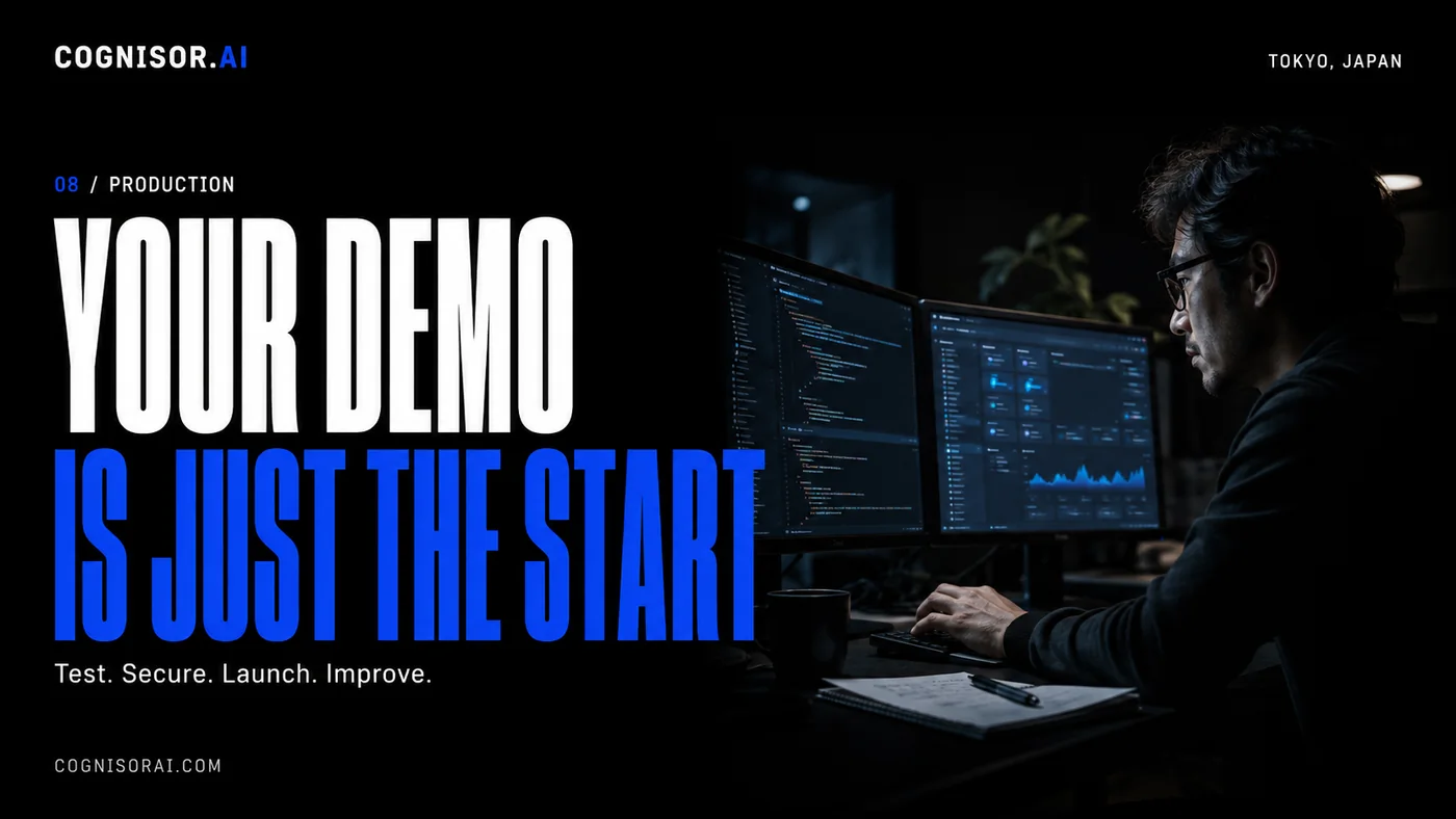 Cognisor AI poster: Your demo is just the start, with a developer reviewing software